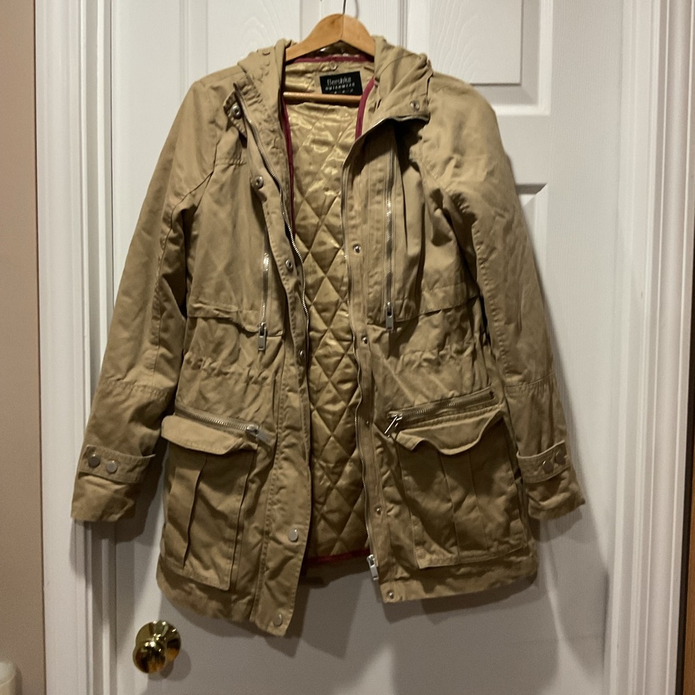 Bershka Kaki Tan Utility Jacket with Removable Quilted Lining and Hood